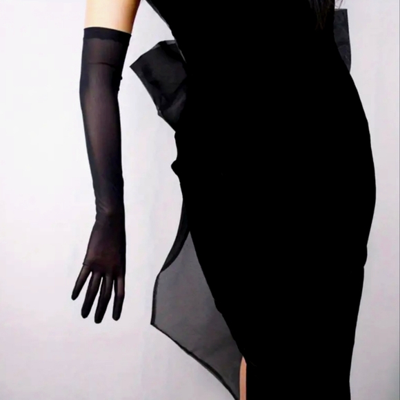 Gorgeous Green Sheer Elbow Opera Length Gloves Tea Formal Derby a - Picture 2 of 2